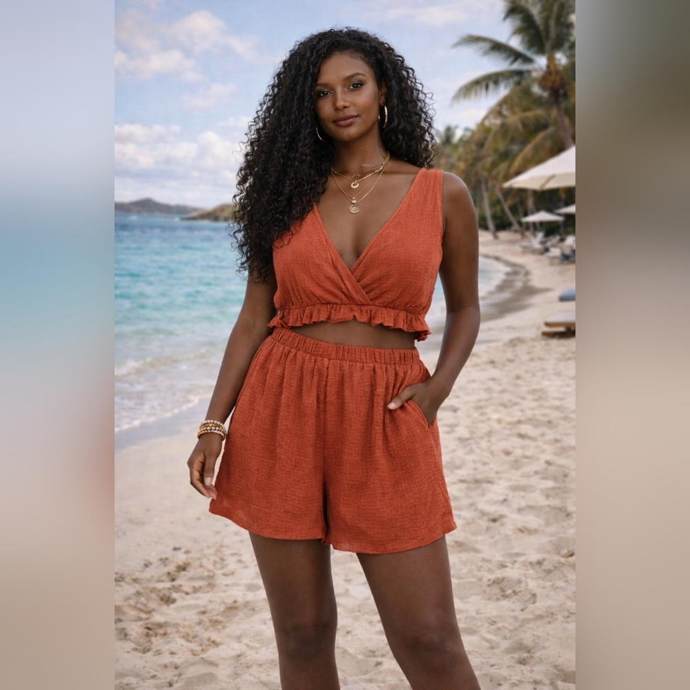 ASOS Swim Rust‎ Crinkle Crop Top & Shorts Set NWT ~ Size 12